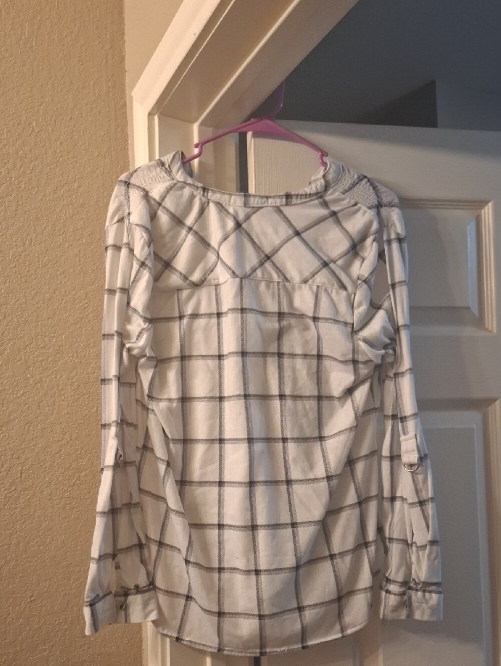 White Windowpane V-Neck Button-Down Shirt - Picture 2 of 2
